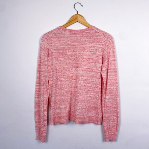 Margaret O'Leary Cotton Heathered Knit Button Up Cardigan Sweater Pink Large - Picture 5 of 5